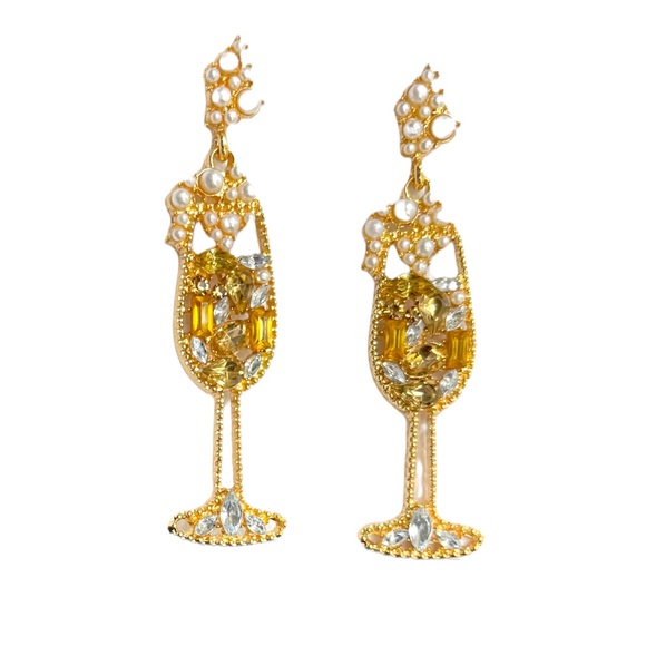 NWT Champagne Themed Pearl & Glass Statement Earrings - Picture 1 of 4